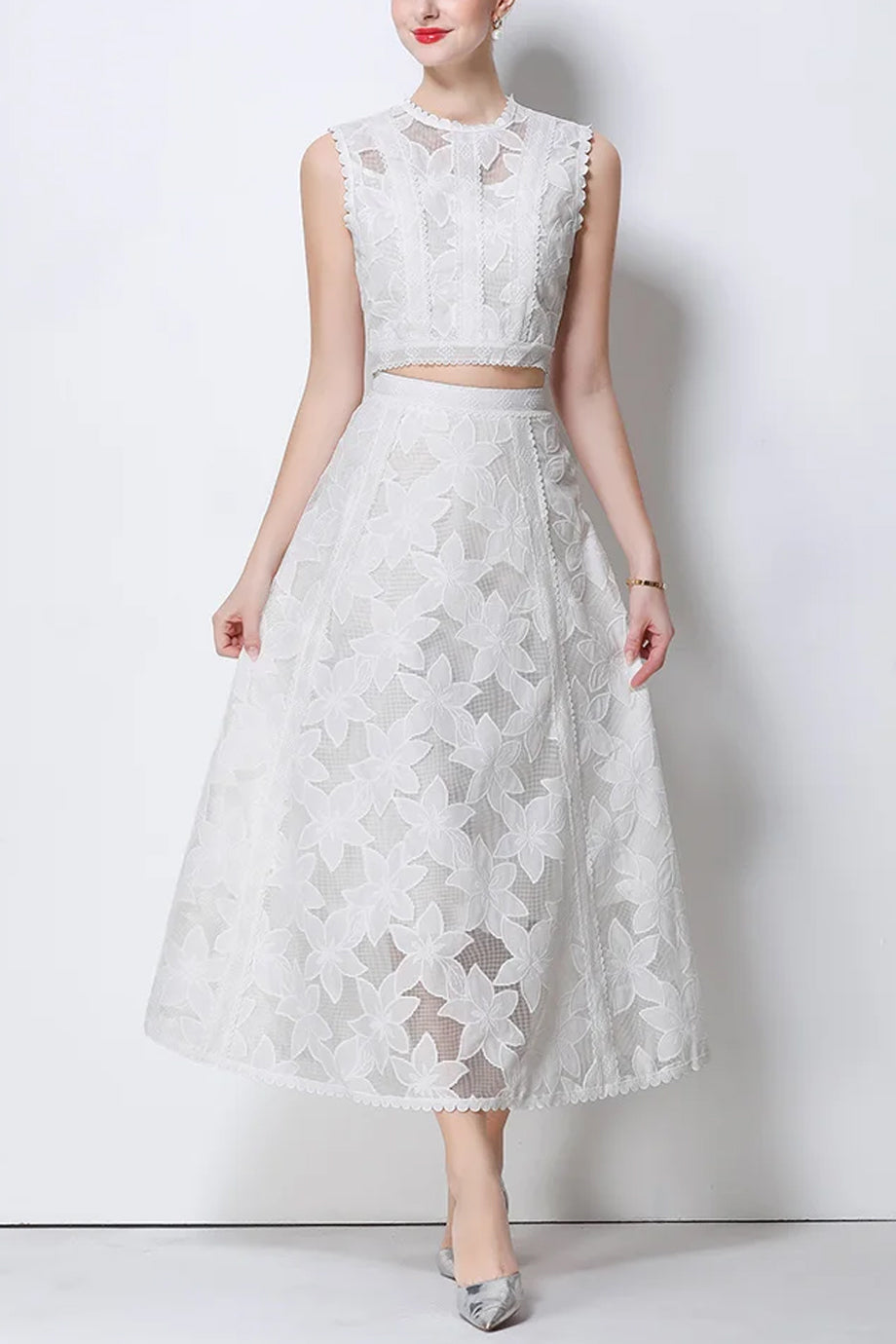 Lace Elyne Σετ Τοπ και Μίντι Φούστα με Σχέδιο Δαντέλας | Σετ Ρούχων - Clothing Sets | Lace Elyne Set with Top and Skirt with Lace