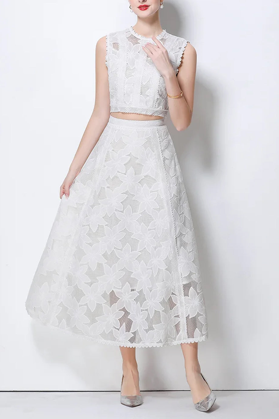 Lace Elyne Σετ Τοπ και Μίντι Φούστα με Σχέδιο Δαντέλας | Σετ Ρούχων - Clothing Sets | Lace Elyne Set with Top and Skirt with Lace