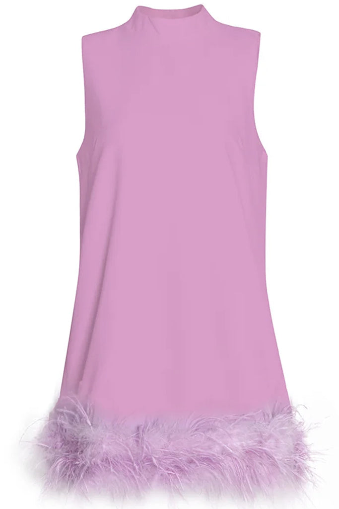 Otter Μωβ Μίνι Φόρεμα με Φτερά | Βραδινά Φορέματα Evening Dresses | Otter Purple Feather Mini Dress