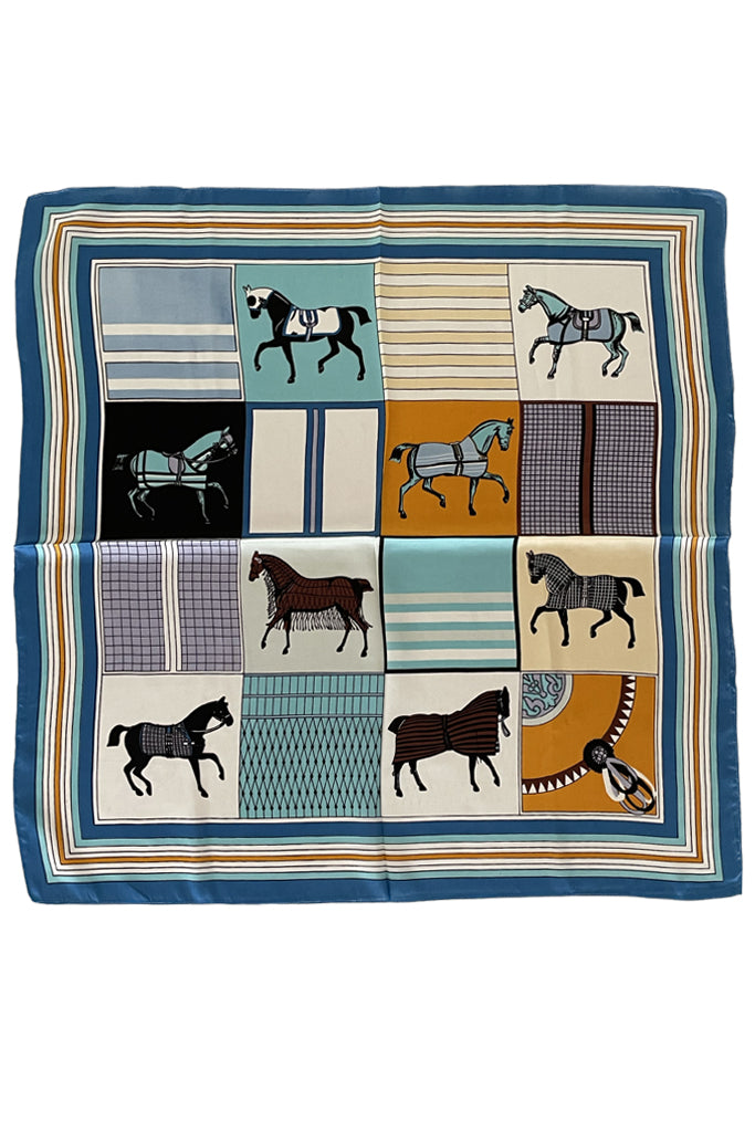 Horse Riding Γαλάζιο Εμπριμέ Φουλάρι με Άλογα