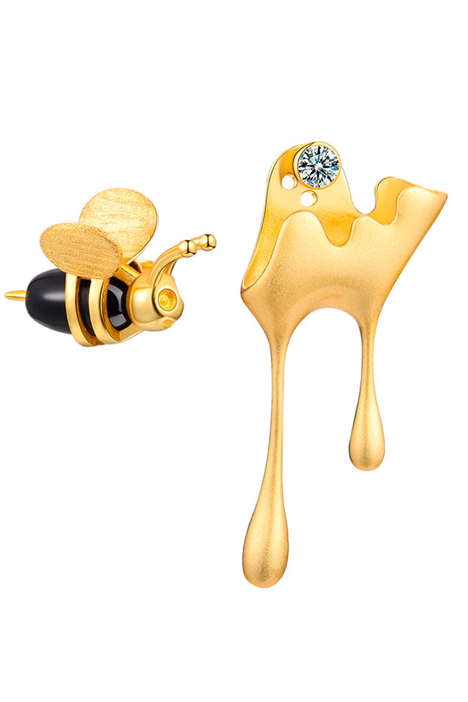 Sweet Bee Χρυσά Σκουλαρίκια με Μέλισσα και Μέλι | Κοσμήματα - Σκουλαρίκια
