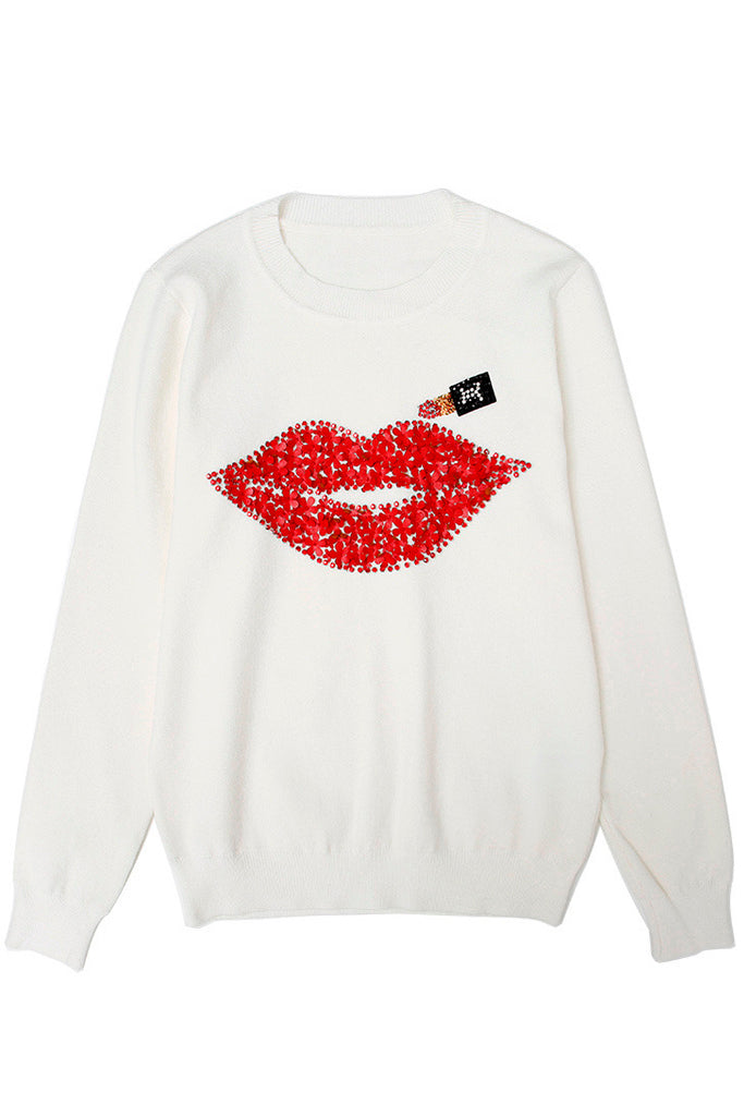 Red Lips Μαύρο Πουλόβερ με Σχέδια