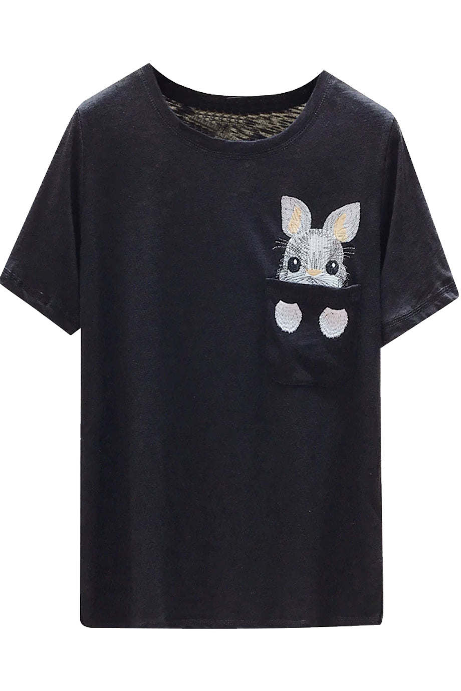 Rabbit Μαύρο Μπλουζάκι με Κέντημα