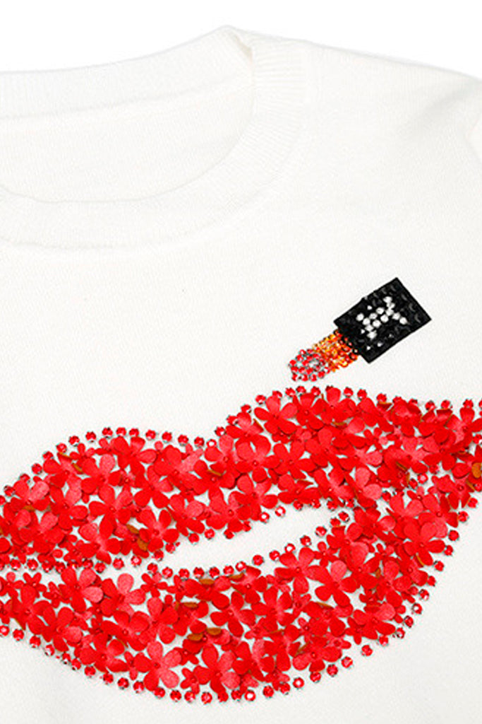 Red Lips Μαύρο Πουλόβερ με Σχέδια